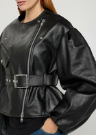 Simone Rocha Belted Leather Biker Jacket Black