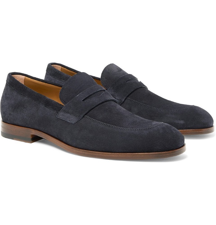 Photo: Hugo Boss - Brighton Suede Penny Loafers - Navy