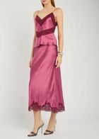 Loveshackfancy Malina Lace-trim Silk Midi Skirt Dark Pink