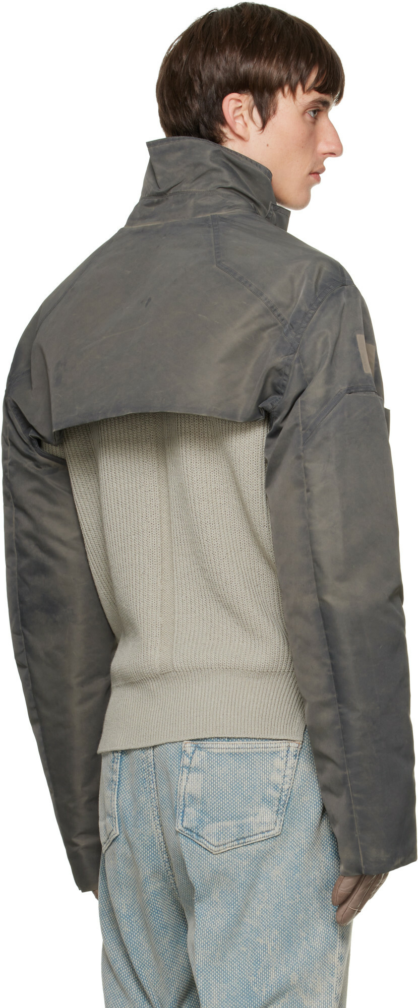 Rick Owens Gray Tower Cropped Mac Bomber Jacket