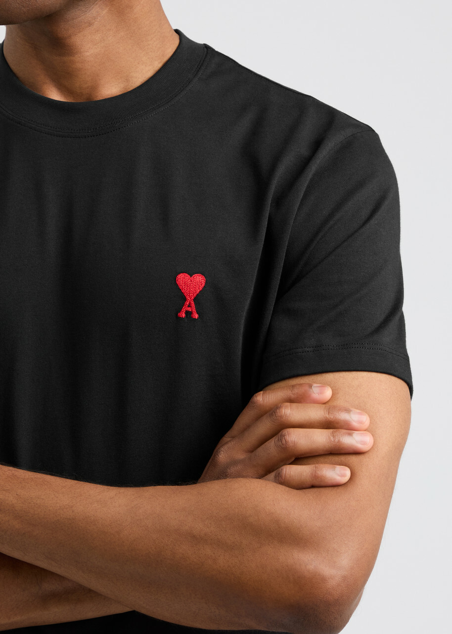 Ami Paris Logo-embroidered Cotton T-shirt Black