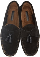 TOM FORD Black Suede & Shearling Berwick Loafers