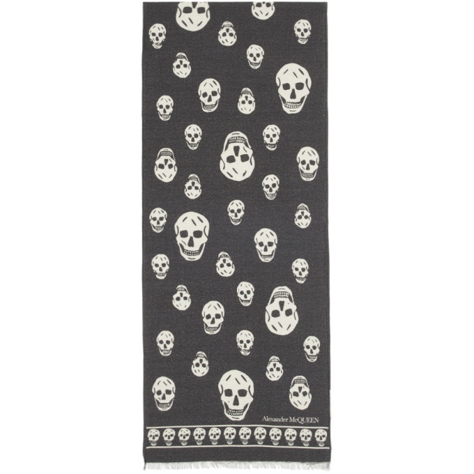 Photo: Alexander McQueen Black and Ivory Wool Skull Scarf