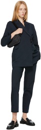 GANNI Navy & Green Pinstripe Suit Blazer