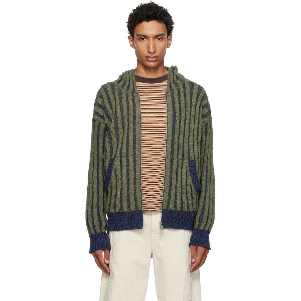 Cawley Green & Navy Ribbed Zip-Up Hoodie