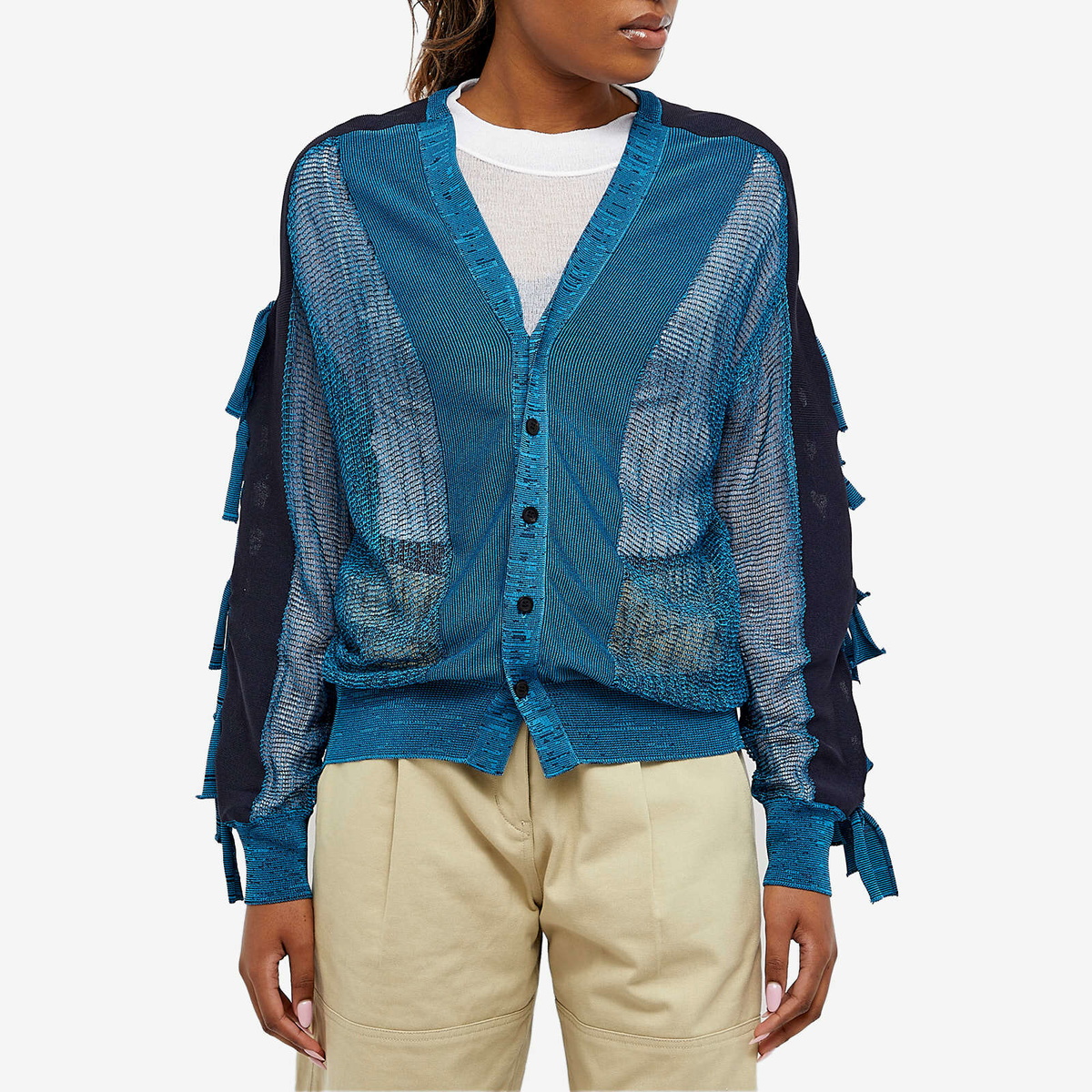 Toga Pulla Women's Fringe Knit Cardigan in Blue Toga Pulla