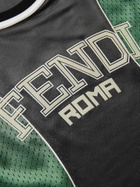 FENDI - Logo-Appliquéd Mesh-Panelled Jersey Tank Top - Gray