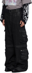 LU'U DAN Black Coated Denim Cargo Pants