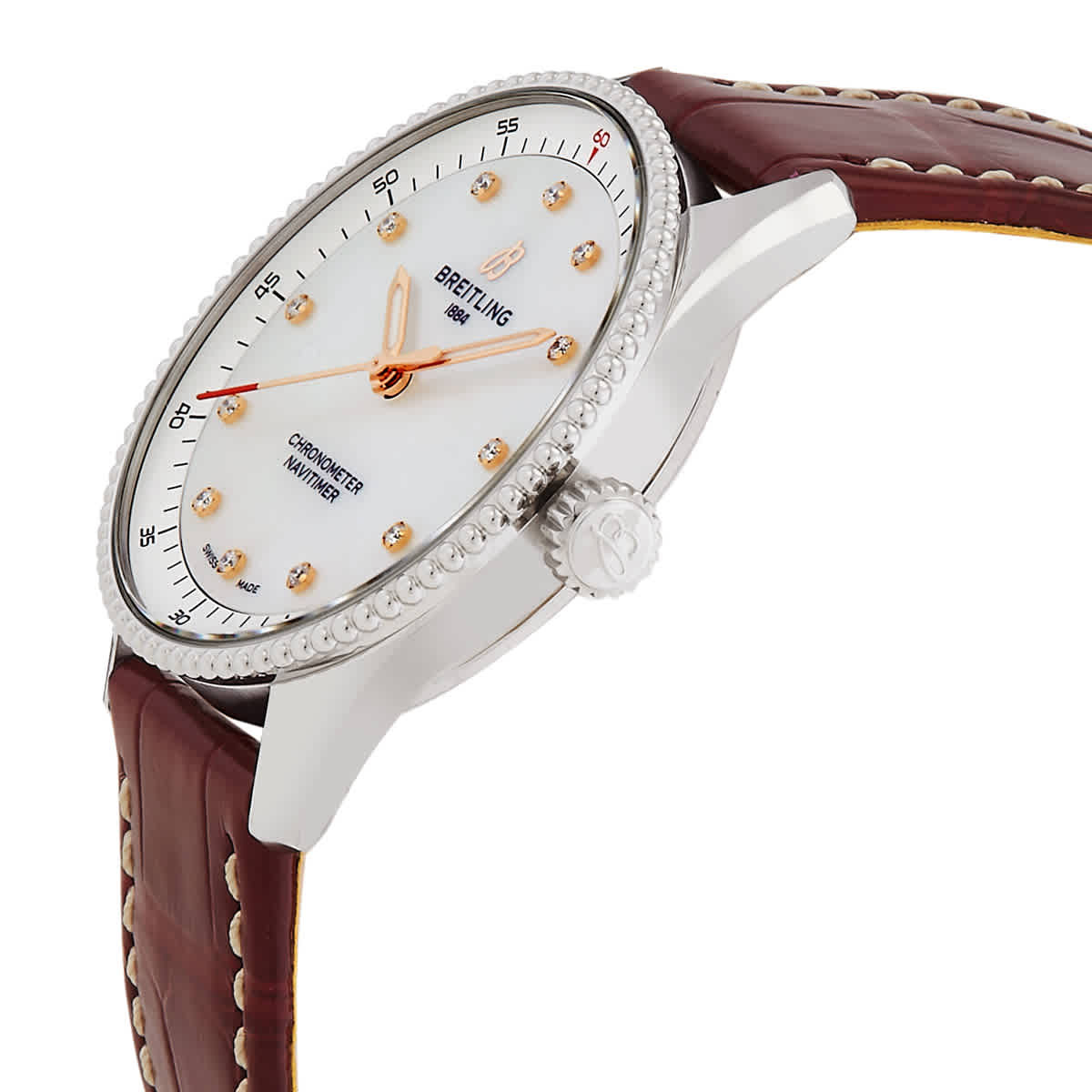 Breitling Quartz Mother Of Pearl 32mm Diamond Ladies Watch A77320E61A2P2