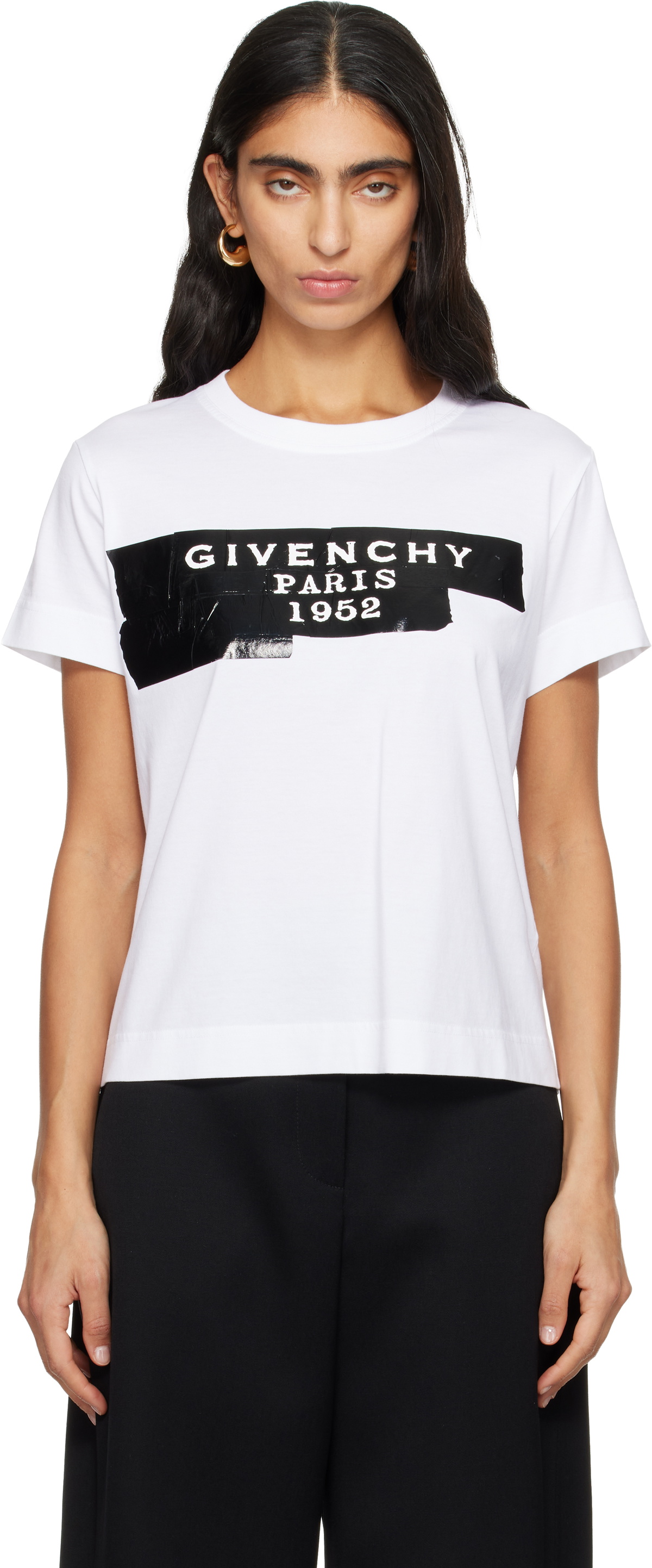 Givenchy White 'Givenchy' Tape Print T-shirt