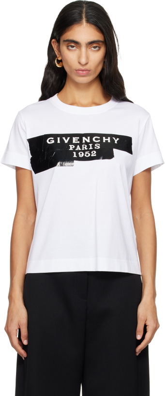 Photo: Givenchy White 'Givenchy' Tape Print T-shirt