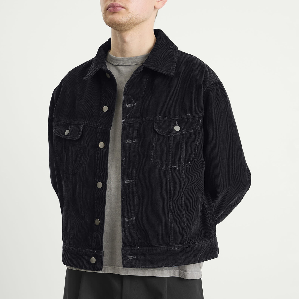 Studio Nicholson Men's Derby Double Dye Corduroy Trucker Jacket in Faded Blue