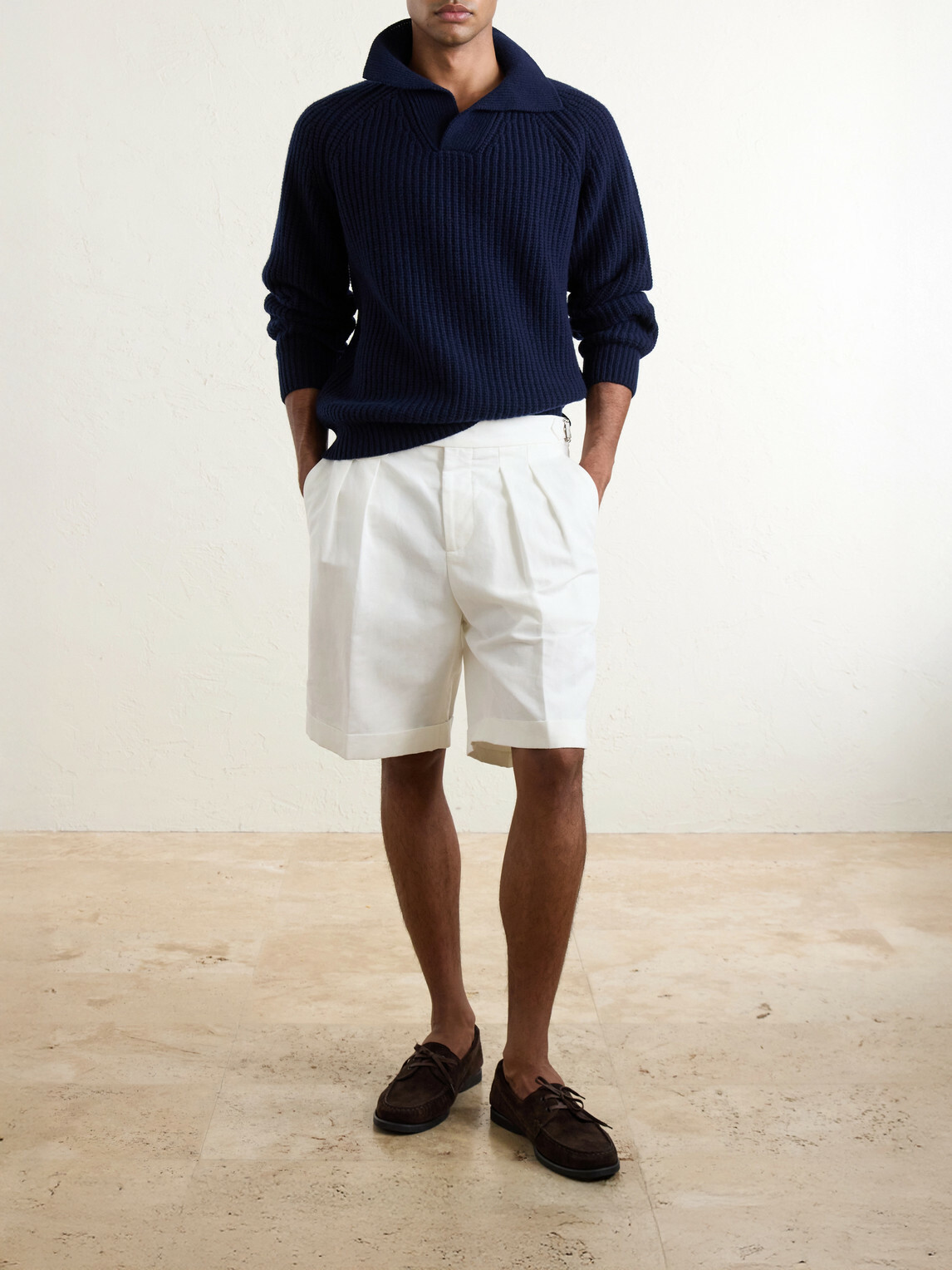 Eleventy - Ribbed-Knit Wool and Cashmere-Blend Polo Shirt - Blue