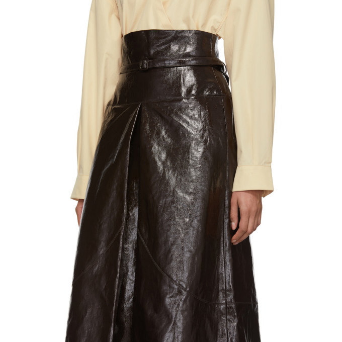 Lemaire Brown Coated Linen Canvas Apron Skirt