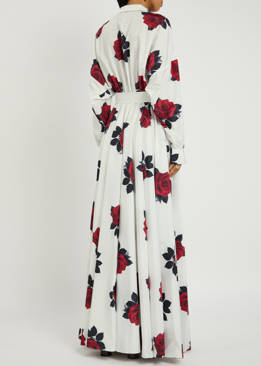 Norma Kamali Oversized Boyfriend Floral-print Shell Gown White