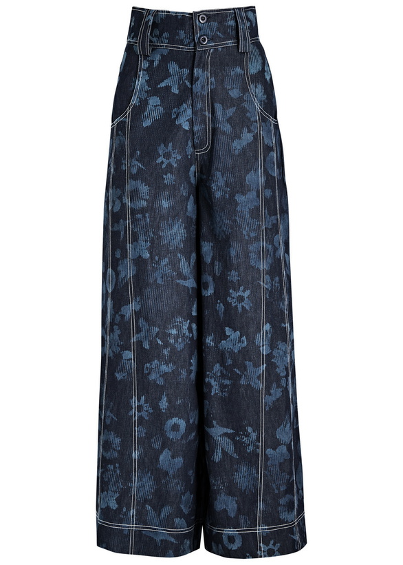 Photo: Lovebirds Printed Wide-leg Cotton Trousers Navy