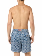 MC2 Saint Barth Man Mid-length Linen Swim-shorts Gustavia With Majolica Print