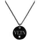 Valentino Silver and Black Valentino Garavani Logo Necklace
