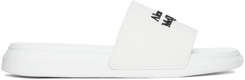 Alexander McQueen White Slides with Black Graphic Alexander McQueen logo-embellished Slides | White | FARFETCH main image 2