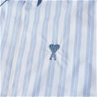 AMI Men's Tonal Heart Striped Shirt in Sky Blue/White