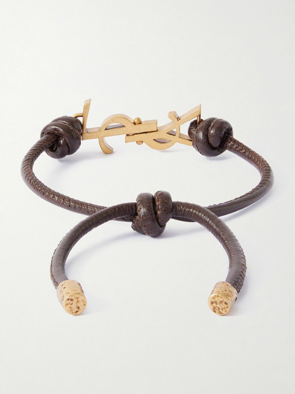 SAINT LAURENT - Gold-Tone and Leather Bracelet - Brown