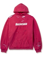 BALENCIAGA - Oversized Distressed Logo-Print Loopback Cotton-Jersey Hoodie - Pink