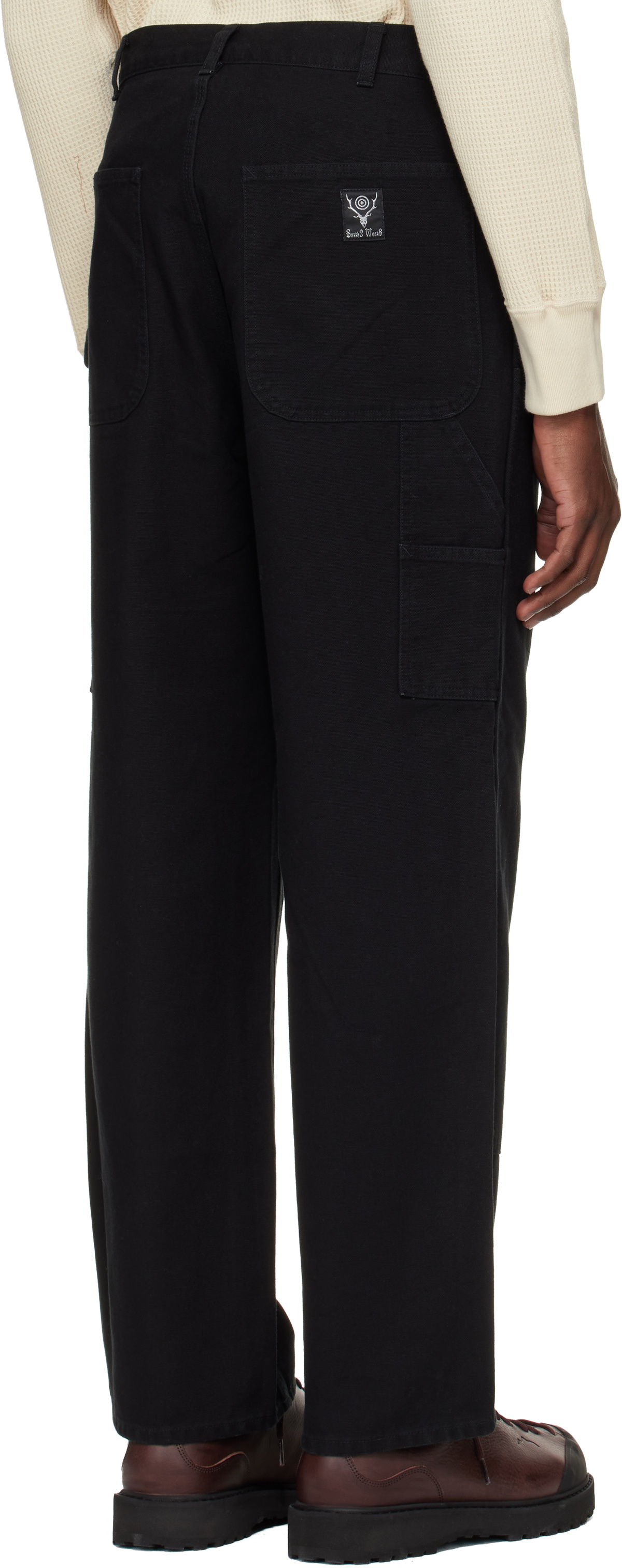 South2 West8 Black Double Knee Painter Trousers