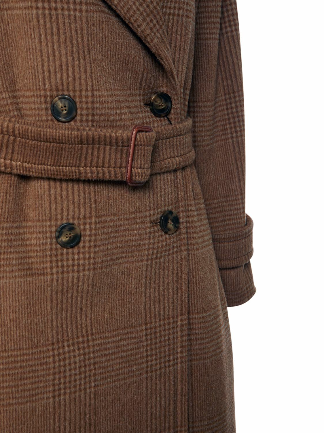 WEEKEND MAX MARA★Wool+Alpaca+Mohair Coat★GARBO 001 WEEKEND MAX MARA Garbo Prince Of Wales Belted Long Coat