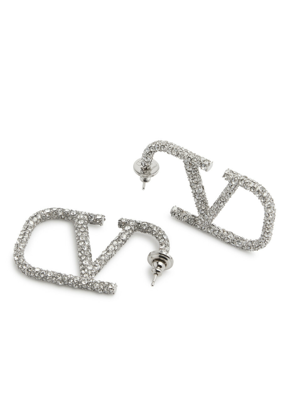イヤリング VALENTINO Silver Colored VLogo Earrings in Brass Man Vlogo Signature Earrings In Metal And Swarovski® Crystals