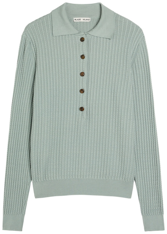 Photo: Blaze Milano Alegria Cable-knit Silk-blend Polo top Blue