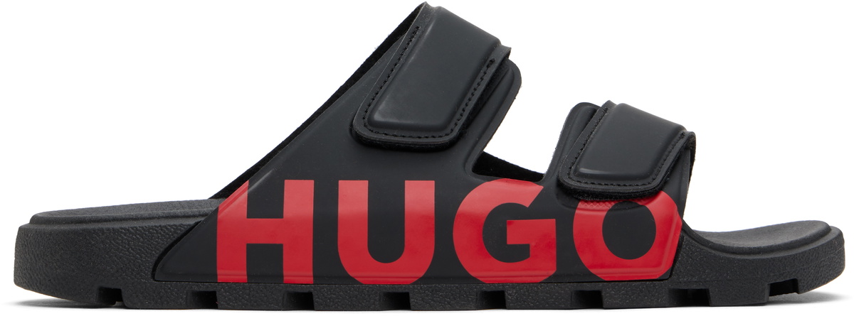 【関税込み】Hugo ブラック Logo Double Touch サンダル HUGO - Logo sandals with double touch-closure straps - Black