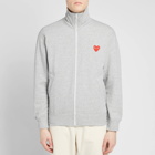 Comme des Garçons Play Men's Red Heart Zip Back Print Track Top in Grey