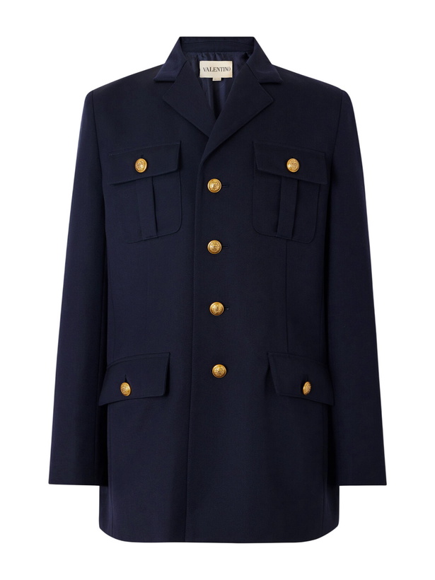 Photo: Valentino Garavani - Sahariana Embellished Virgin Wool Jacket - Blue