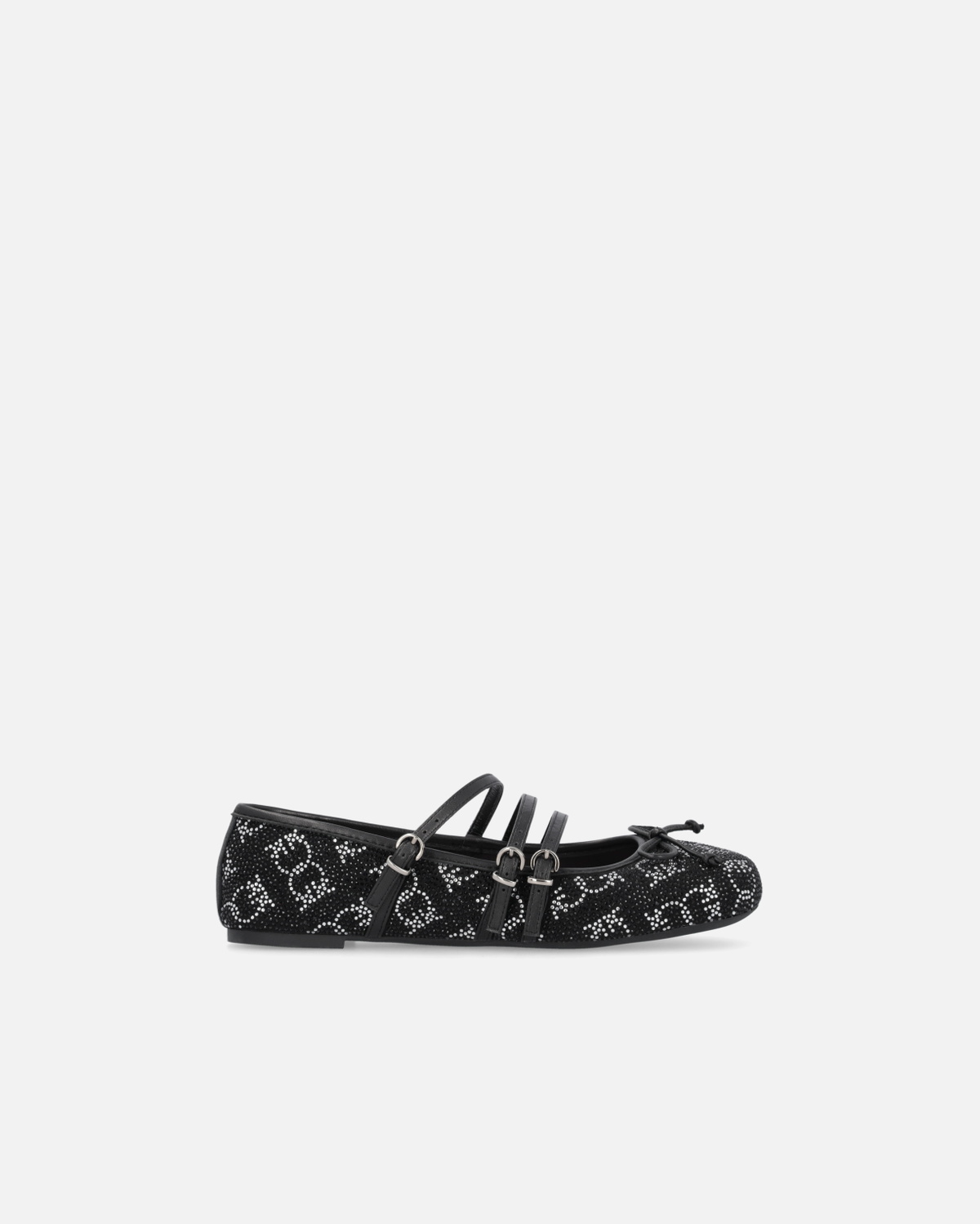 Pinko Monogram Ballet Flats With Rhinestones And Bow At The Toe Limo Black