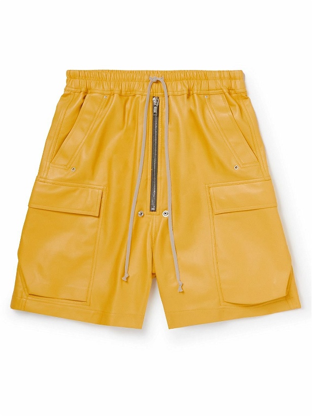 Photo: Rick Owens - Straight-Leg Leather Drawstring Shorts - Yellow