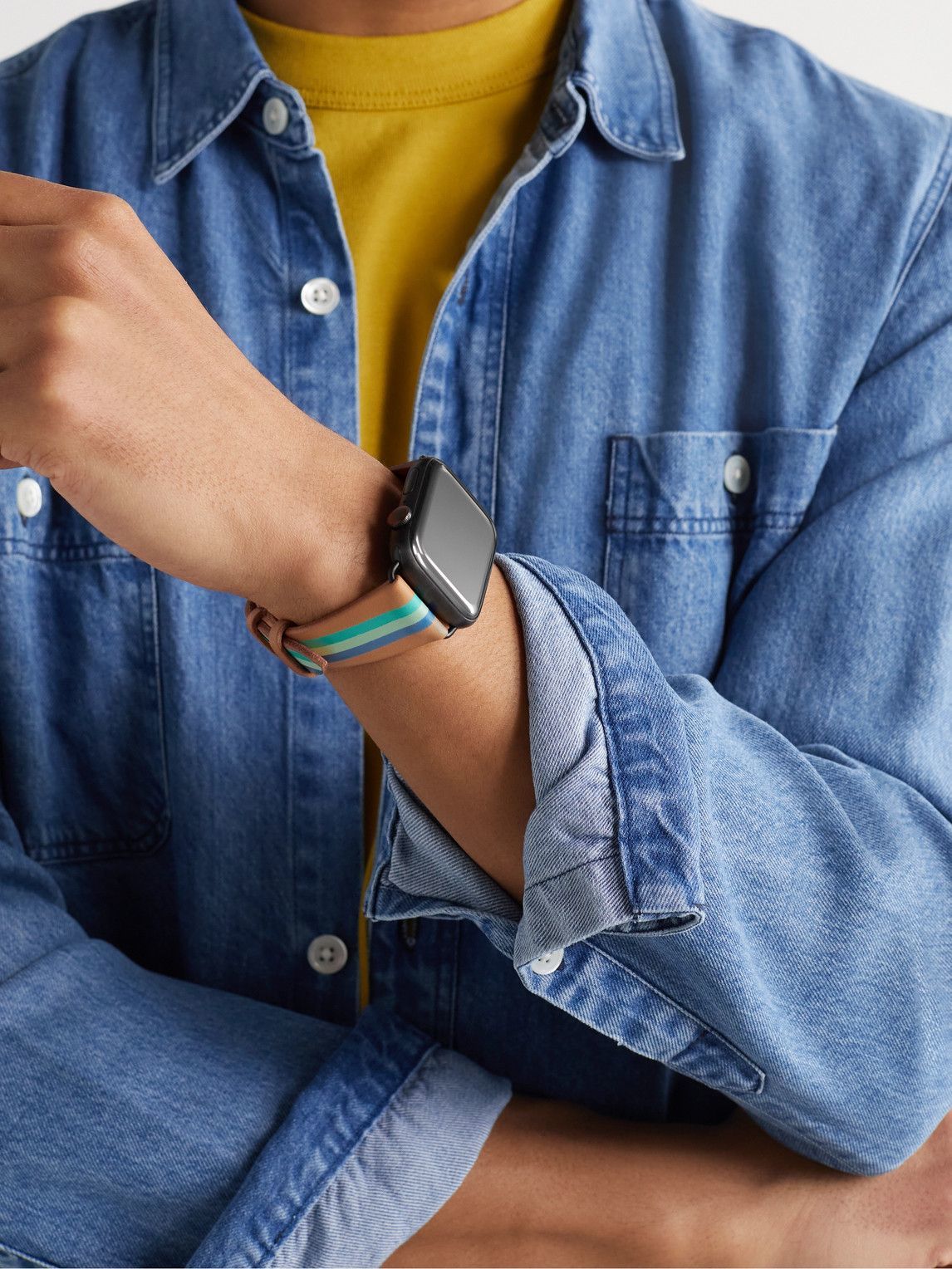 laCalifornienne - Aquamarine Striped Leather Watch Strap