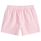 Sporty & Rich Hotel du Cap Cursive Poplin Short in Pink/White Thin Stripe White
