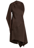 Aaron Esh Cape-effect Asymmetric Satin Mini Dress Brown