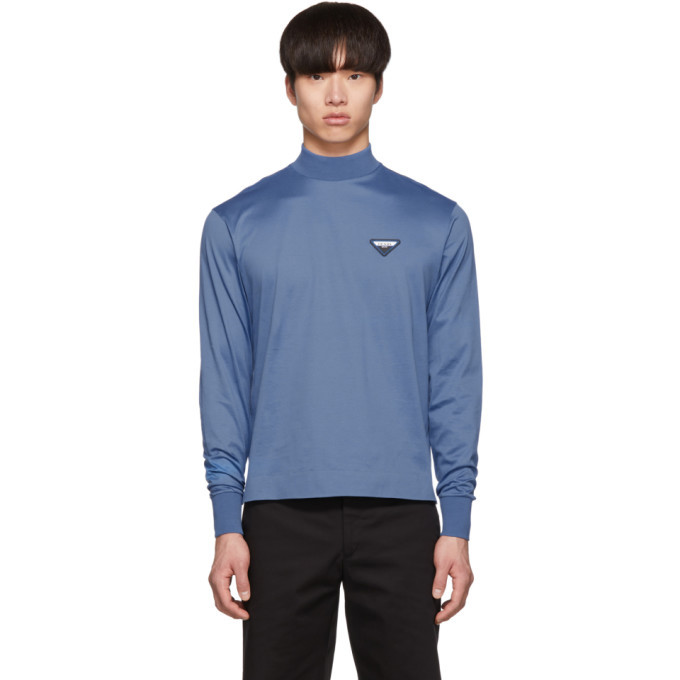 PRADAプラダ ハイネック 水色シャツ36 XS 2021リゾートコレクション Prada Blue Wire Of Scotland Turtleneck Prada