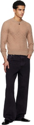 Dries Van Noten Taupe Lace Stitch Alpaca Sweater