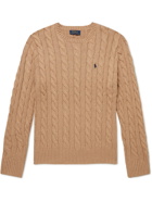 POLO RALPH LAUREN - Logo-Embroidered Cable-Knit Cotton Sweater - Neutrals