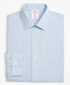 Brooks Brothers Men's Madison Relaxed-Fit Dress Shirt, Non-Iron Plaid Framed Overcheck | Blue/Brown