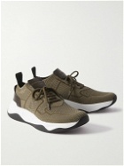 Berluti - Shadow Venezia Leather-Trimmed Stretch-Knit Sneakers - Brown