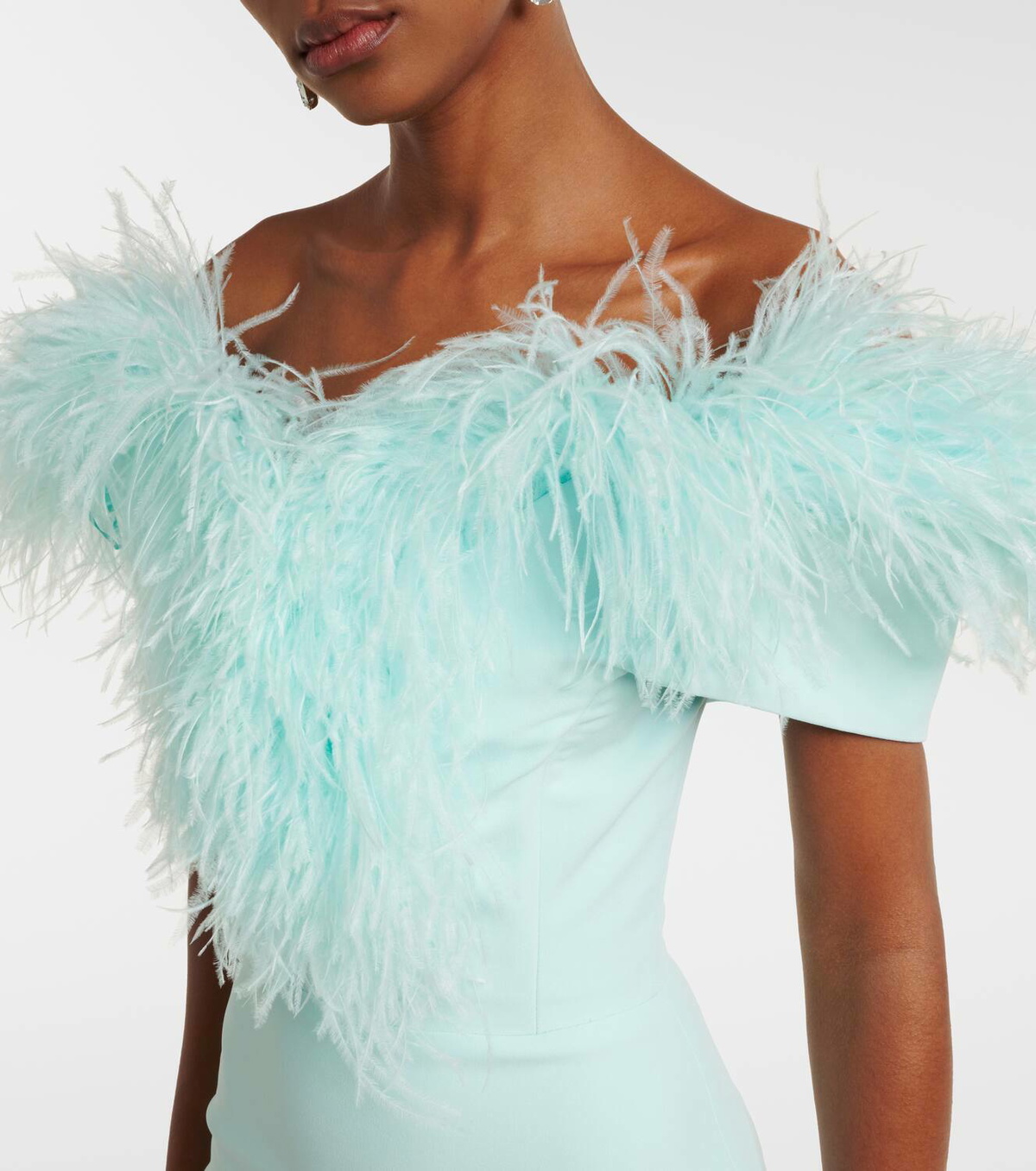 david koma blue feather dress Asymmetric feather-trimmed cocktail dress in blue - David Koma