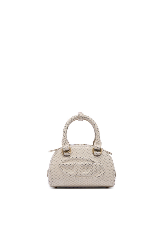 Photo: Diesel 1DR Dome-Mini bowling bag in snake-effect leather - Crossbody Bags Womens in Beige