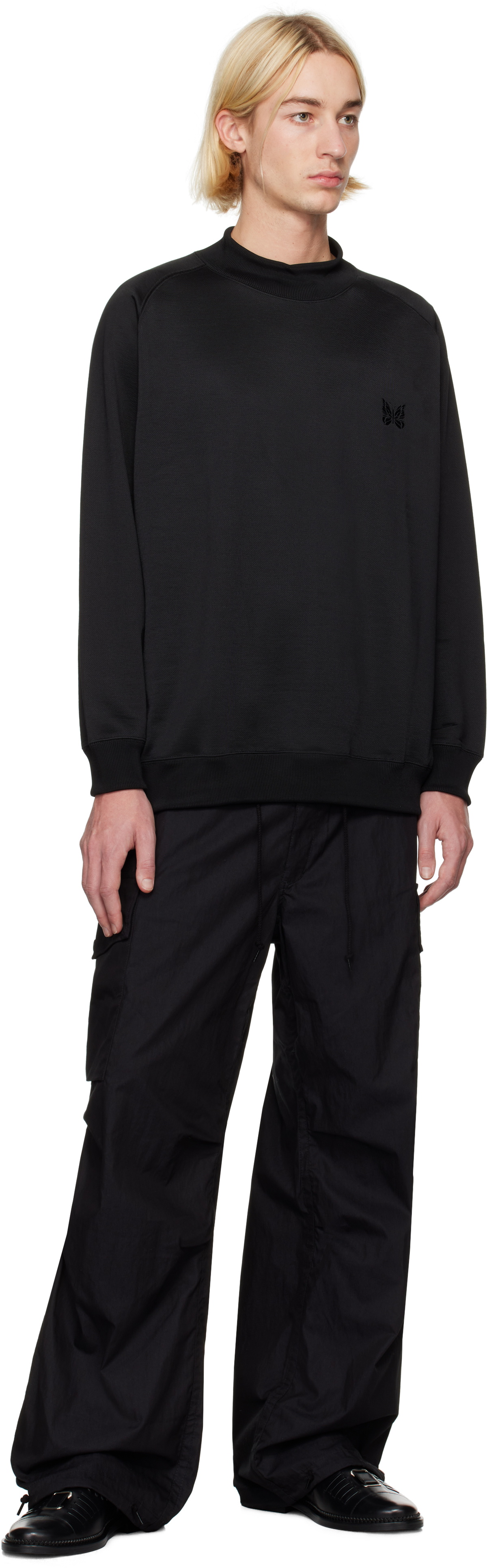 トップス Needles Mock Neck Shirt - BLACK L NEEDLES Black Mock Neck T-shirt Needles