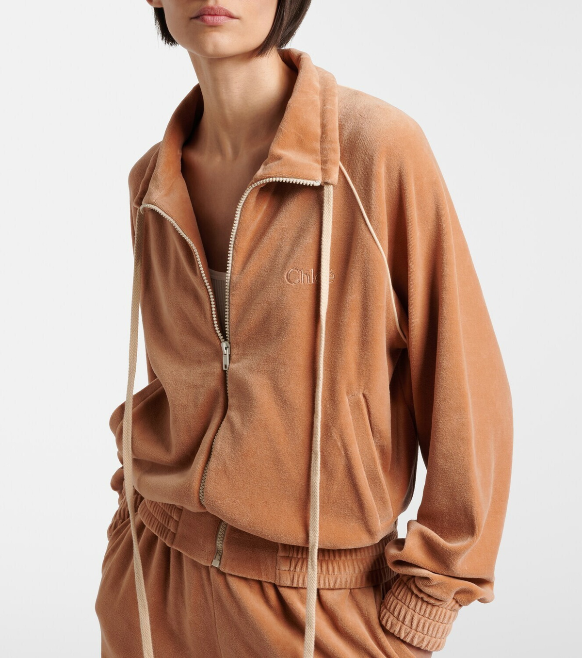 Chloé Cotton-blend velour zip-up sweatshirt