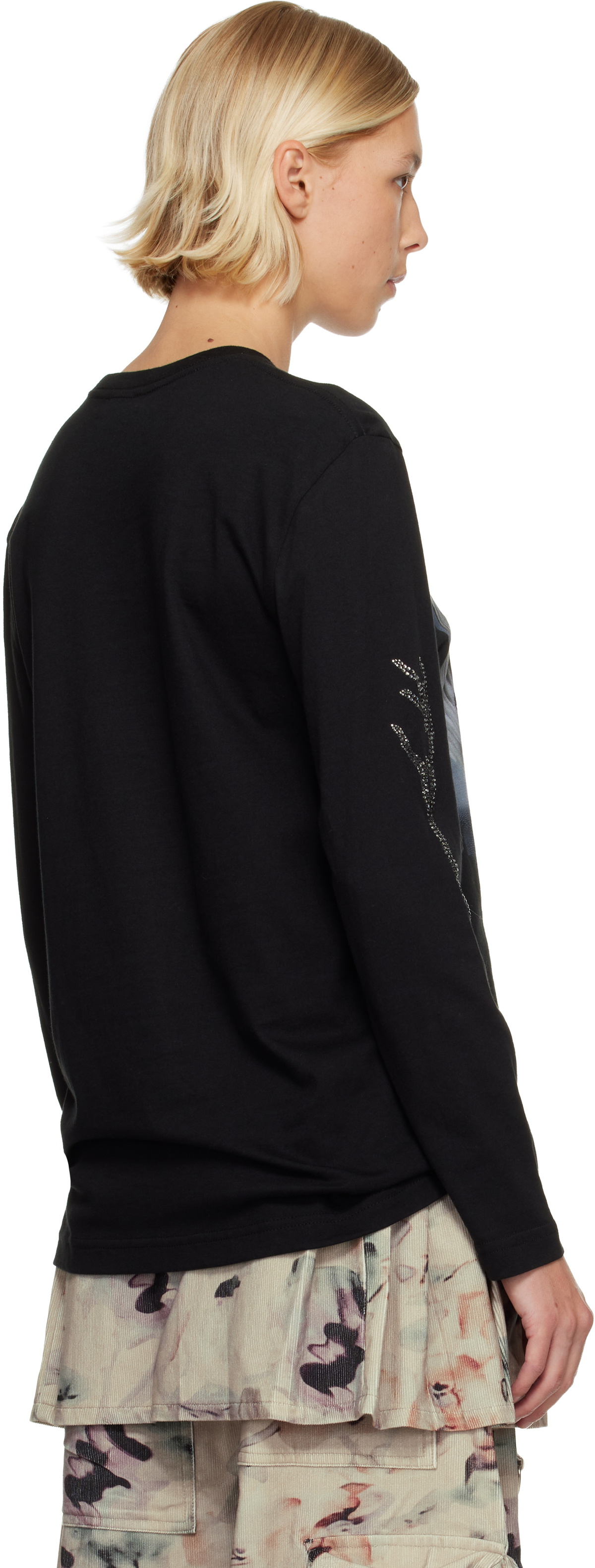 Collina Strada Black '52 Canal' L/S Rhinestone Graphic T-shirt