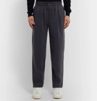 Giorgio Armani - Navy Tapered Textured Silk-Blend Drawstring Trousers - Blue