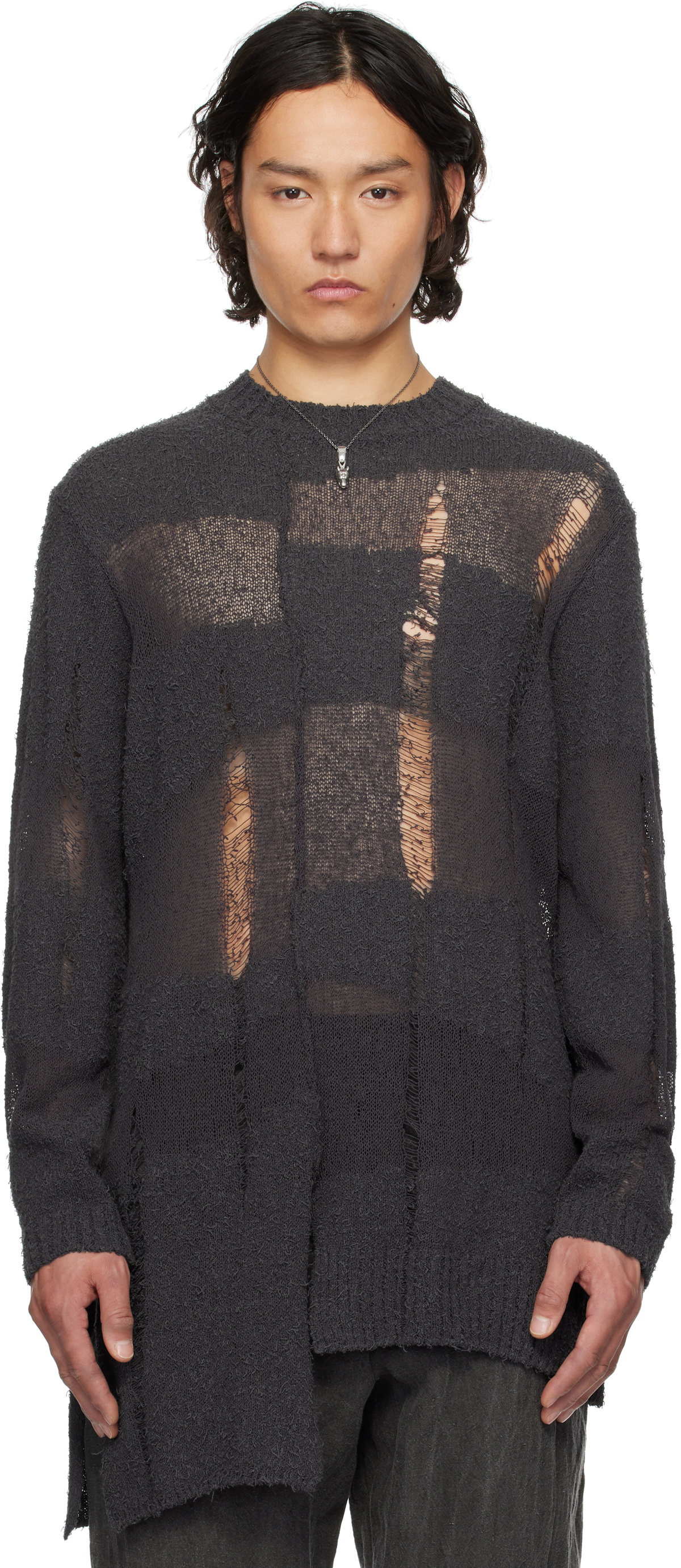 YOHJI YAMAMOTO Gray 5G Randome Damage Processed Sweater
